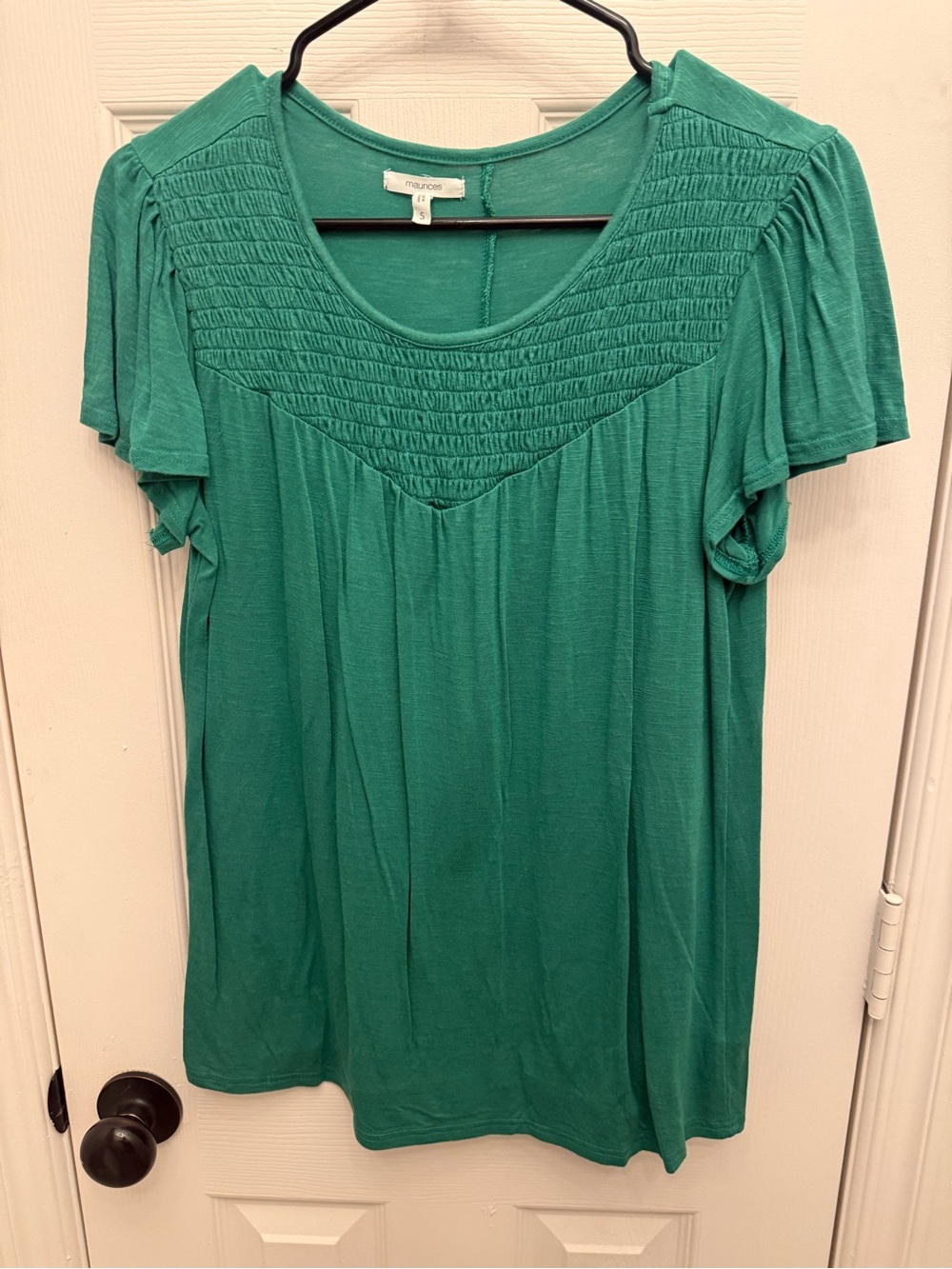 Maurices Teal Green Smocked Yoke Short Sleeve Top like new AS